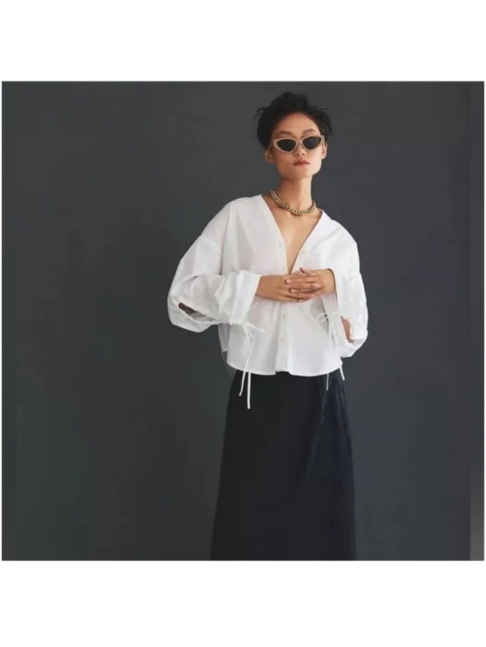 Anthropologie Pilcro Drawstring Poplin Blouse White Size Medium